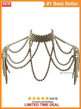 Simulated Pearl Beaded Chain Pendant Choker Long Statement Necklace Women